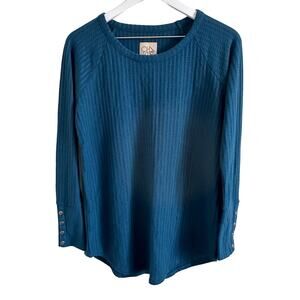 Chaser Turquoise‎ Waffle Knit Long Button Sleeves Size Medium